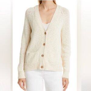 Women's Cream V-Neck Button Cardigan Sweater